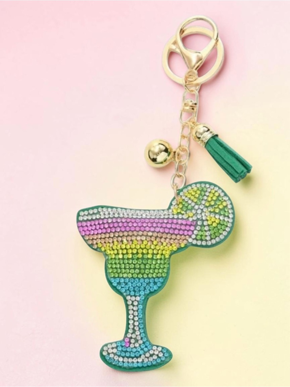 BLING RHINESTONE RAINBOW MARGARITA PUFFY TASSEL KEYRING/PURSE CHARM!!